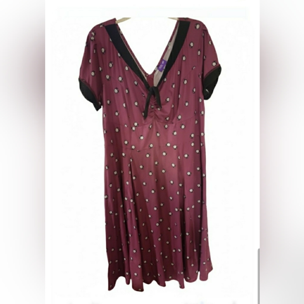 1x Plus Size Retro Clock Print Dress 50s Style Womens Purple